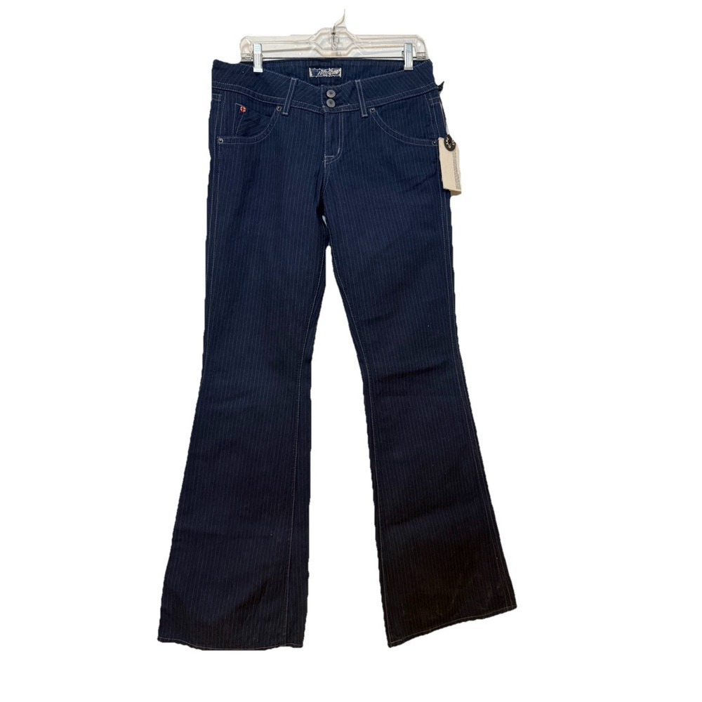 NWT Hudson Jeans Women's 29 Low Rise Flare Dark Wash Blue Pinstripe Denim‎ $169